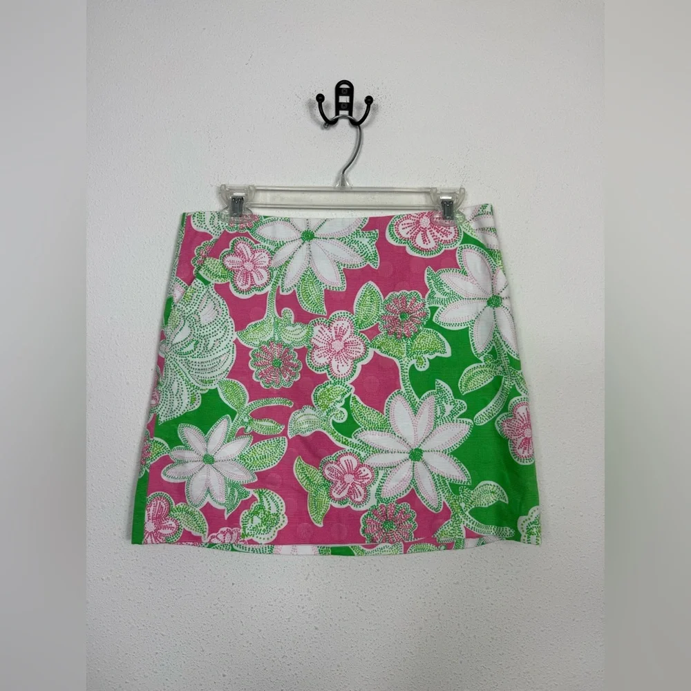 Lilly Pulitzer Green Pink Floral Mini Skirt Sz 4